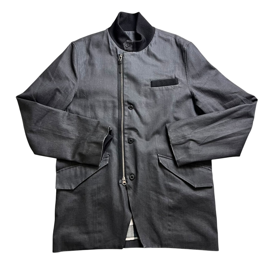 Rogan NYC Mens XL Gray Asymmetrical Zip Field Jacket Plaid Lined Cotton Twill